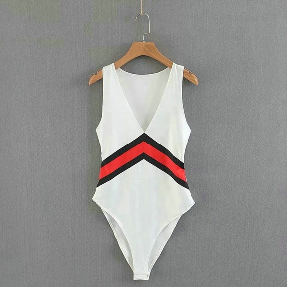 1S left: white stretch stripe bodysuit - Picture 3 of 5